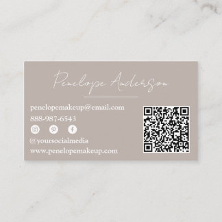 Boho Grijs Neutraal Chic Minimalistisch Modern QR  Visitekaartje