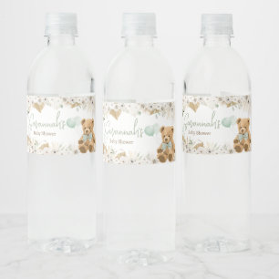 Boho Groen Beer Baby shower Waterfles Etiket