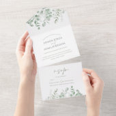 Boho groen blad eucalyptus bruiloft all in one uitnodiging (Afscheurbaar)