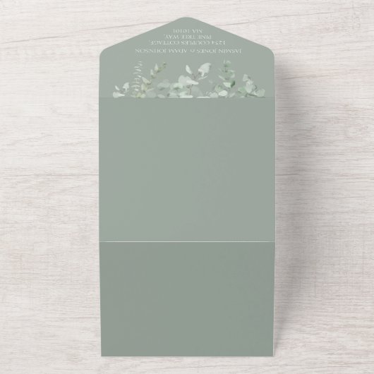 Boho groen blad eucalyptus bruiloft all in one uitnodiging (Buitenkant)