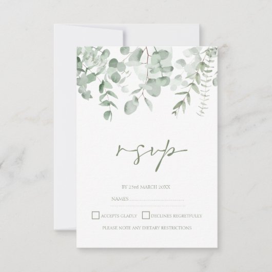 Boho groen blad eucalyptus bruiloft RSVP (Voorkant)