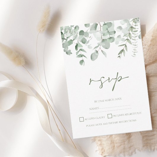 Boho groen blad eucalyptus bruiloft RSVP Kaartje