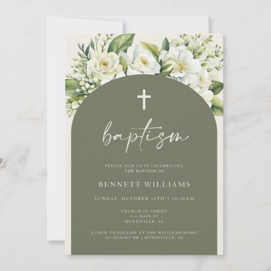 Boho groen en bloemen doop uitnodiging (Voorkant)