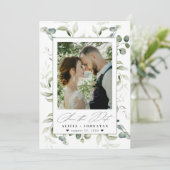 Boho groen eucalyptus bruiloft save the date (Staand voorkant)