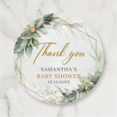 Boho groen eucalyptus gebladerte goud baby shower bedankjes labels (Voorkant)