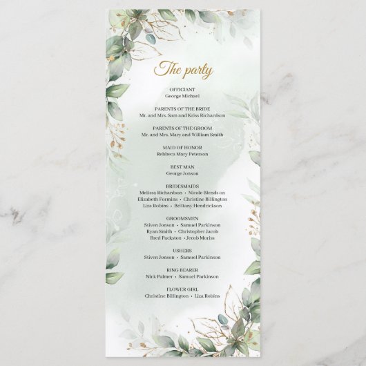 Boho groen eucalyptus gebladerte goud lijst programma (Achterkant)