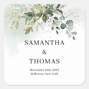 Boho groen eucalyptus gebladerte gouden schitterin vierkante sticker