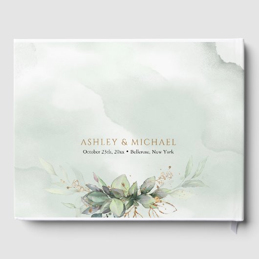 Boho groen eucalyptus loof gouden bruiloft gastenboek (Achterkant)