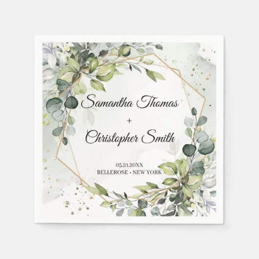 Boho groen eucalyptus loof gouden bruiloft servet (Voorkant)