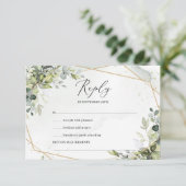 Boho groen gebladerte en goud lijst veer rsvp (Staand voorkant)