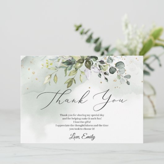 Boho groen gebladerte eucalyptus Bruidsdiner Bedankkaart (Staand voorkant)