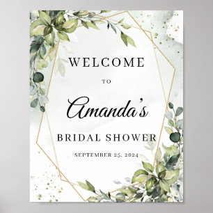 Boho groen gebladerte gouden geometrische welkomst poster