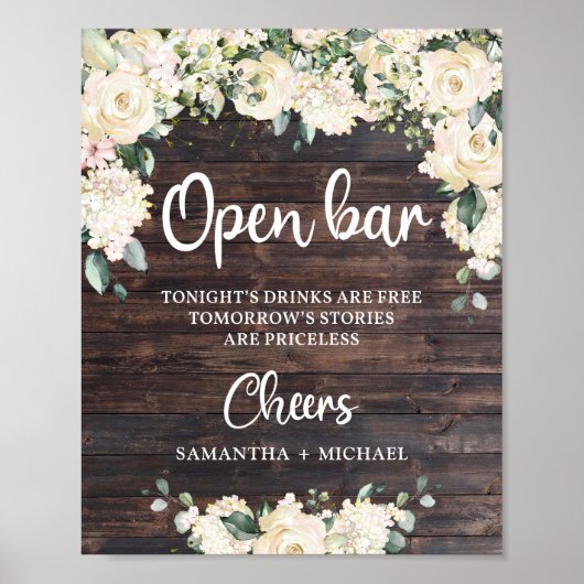 Boho groen gebladerte rustieke houten open bar bor poster (Voorkant)