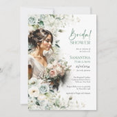 Boho groen gebladerte witte rozen schoonheid bruid kaart (Voorkant)