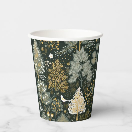 Boho  Groen Goud Witte Vogel Boom Papier Beker (Voorkant)