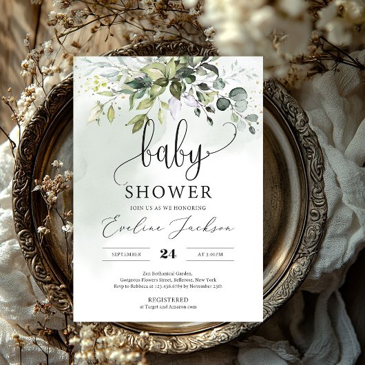 Boho groen loof eucalyptus baby shower kaart
