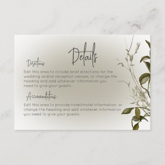 Boho groen moderne details bruiloft informatiekaartje (Voorkant)