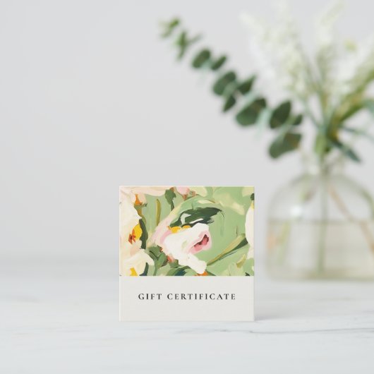 Boho Groen Roze Geschilderde Bloemen Cadeaubon Vierkante Visitekaartje (Staand voorkant)