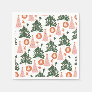 Boho Groen Roze Oranje Kerstbomen Servet