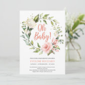 Boho groen roze rozen witte hortensia Oh Baby Kaart (Staand voorkant)