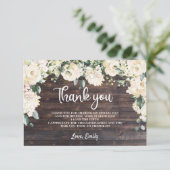 Boho groen rustiek hout wit bloemenvlees rozen bedankkaart (Staand voorkant)