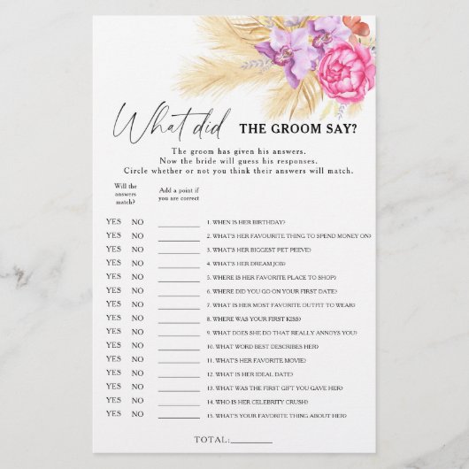 Boho groen - Wat zei de bruidegom bruidsspel (Voorkant)