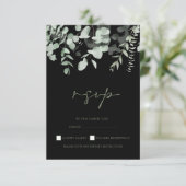 Boho groen zwart eucalyptus bruiloft RSVP (Staand voorkant)