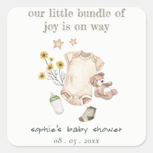 Boho Groene Babykleding Genderneutraal Baby shower Vierkante Sticker