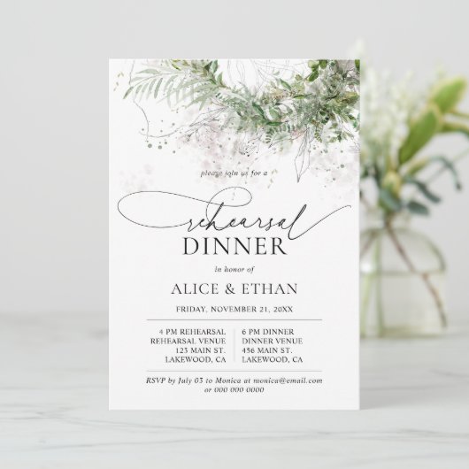 Boho Groene Bladeren Script Proefdinermiddag Kaart (Staand voorkant)