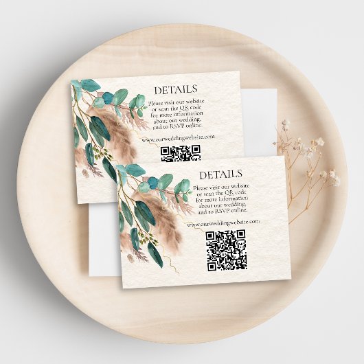 Boho Groene Eucalyptus Pampas Gras QR Code Bruilof Informatiekaartje