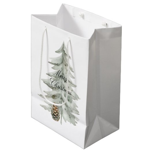 Boho Groene Kerstbomen Pine Cones Medium Cadeauzakje (Voorkant Gekanteld)