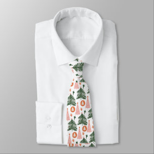 Boho groene roze oranje rustieke kerstbomen mannen stropdas