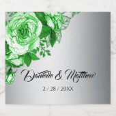 Boho Groene Rozen Metallic Zilveren Bruiloft Sparkling Wijnetiket (Enkel label)