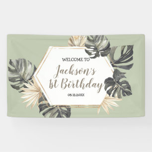 Boho Groene Sage Jongen Wild Een Verjaardag Grote  Spandoek