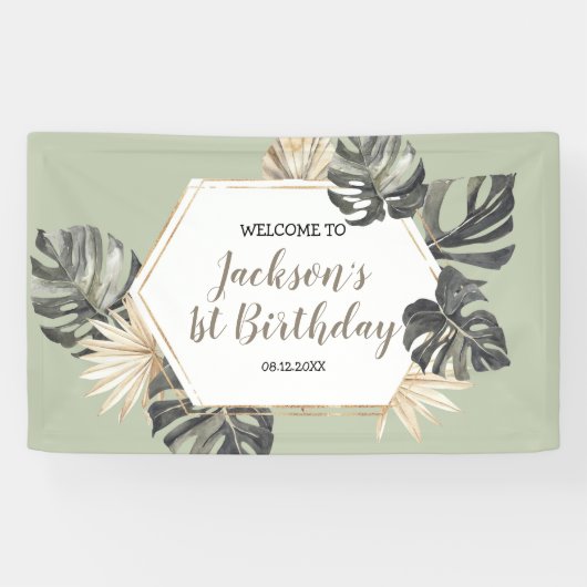 Boho Groene Sage Jongen Wild Een Verjaardag Grote Spandoek (Horizontaal)