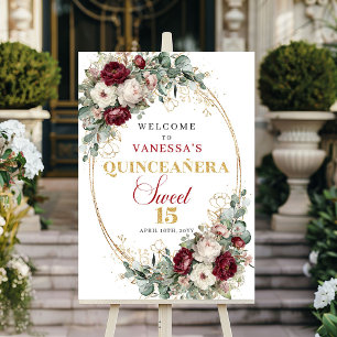 Boho Groenery Quinceanera Welkom Bord Burgundy Poster