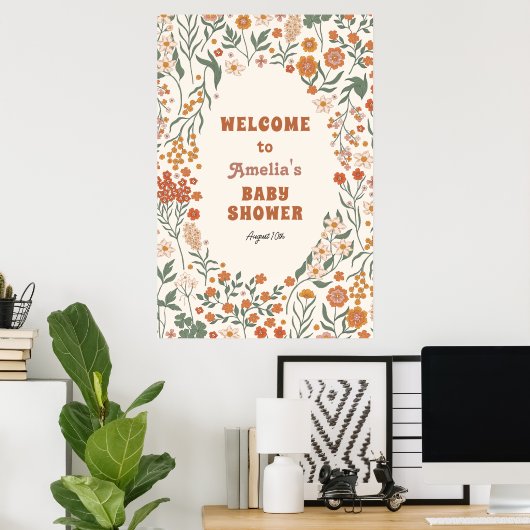 Boho Groovy Meadow Wildflower Baby shower Welkom Poster (Thuiskantoor)