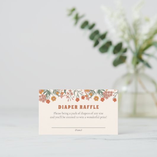 Boho Groovy Meadow Wildflower Luier Raffle Ticket Informatiekaartje (Staand voorkant)