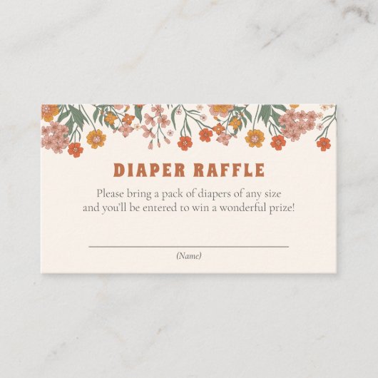 Boho Groovy Meadow Wildflower Luier Raffle Ticket Informatiekaartje (Voorkant)