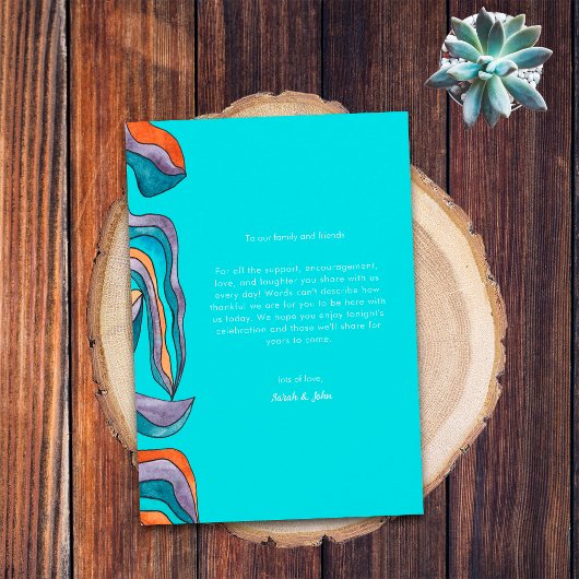 Boho Groovy Retro Blauwgroen Blauw Sinaasappel Typ Bedankkaart