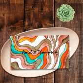 Boho Groovy Retro Sinaasappel Abstract Wavy Lines  Visitekaartje