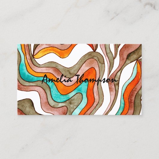 Boho Groovy Retro Sinaasappel Abstract Wavy Lines Visitekaartje (Voorkant)