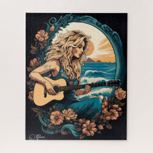 Boho Guitar strand meisje Puzzel