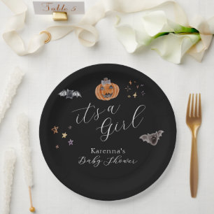 Boho Halloween It's a Girl Baby Shower Papieren Bordje