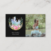 Boho Halve Maan Kristallen Roze Rozen Foto Visitekaartje (Voorkant)