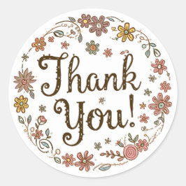 Boho Hand-Drawn Flower Thank You Ronde Sticker