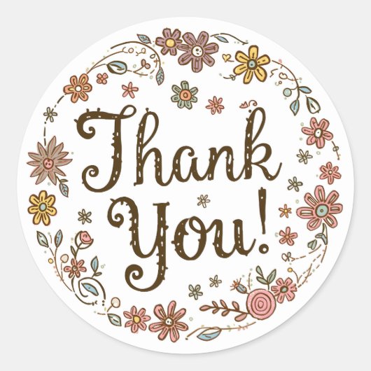 Boho Hand-Drawn Flower Thank You Ronde Sticker (Voorkant)