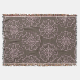 Boho Hand Drawn Mandala Blush Pink Brown Pattern Deken