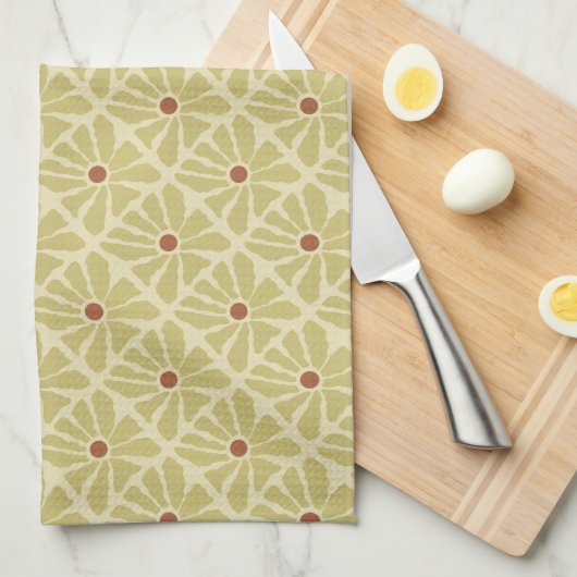 Boho Hand Getrokken Bloemenpatroon in Mosterdgeel Theedoek (Quarter Fold)