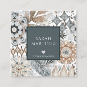 Boho Hand getrokken vormen Doula Geboorte Diensten Vierkante Visitekaartje